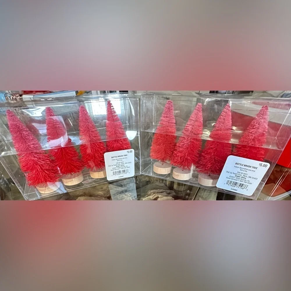 RARE SPRITZ NWT 4” Bottle Brush Red/Pink Ombré Decor Trees—(8)